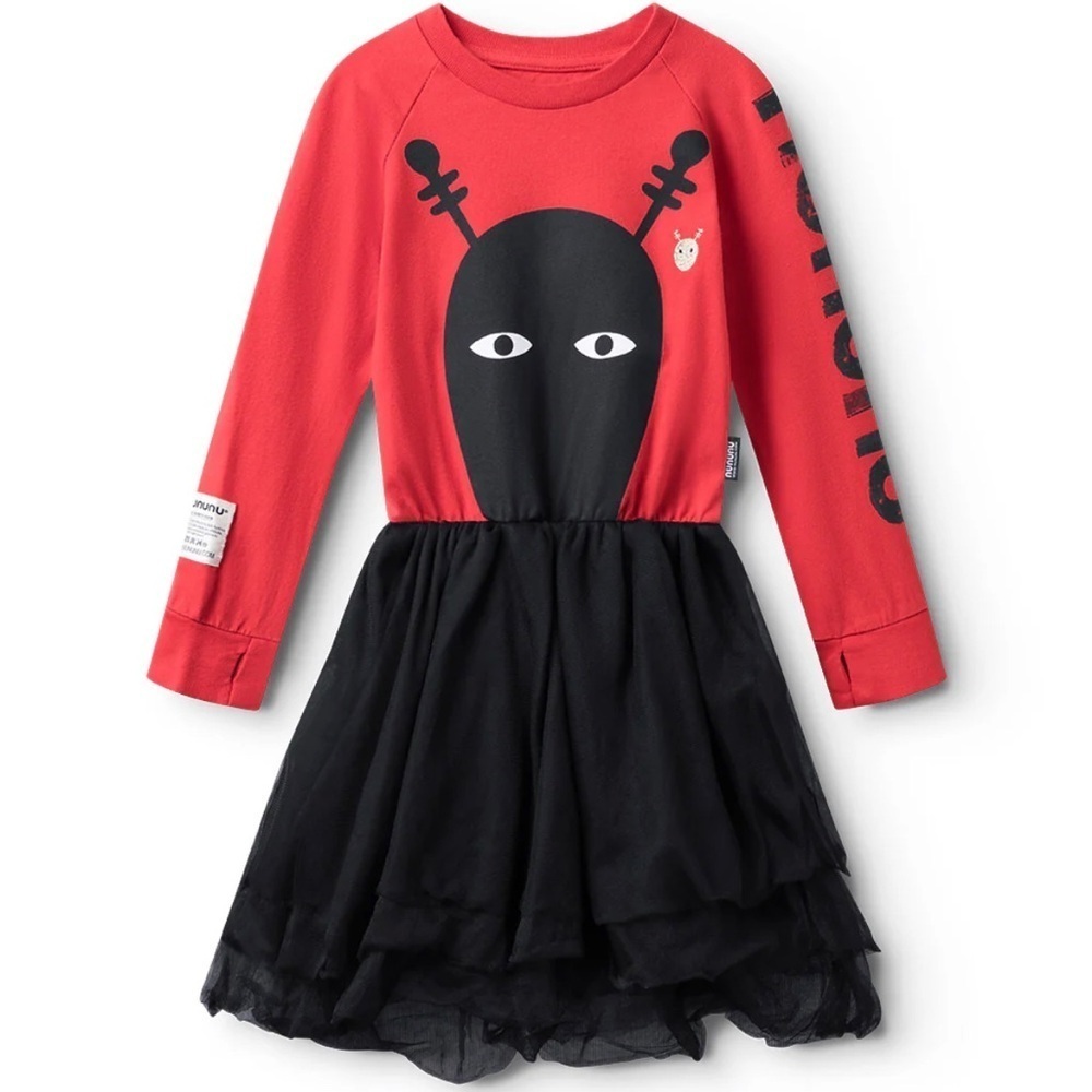 nununu Red and Black Kids Casual Dress tulle